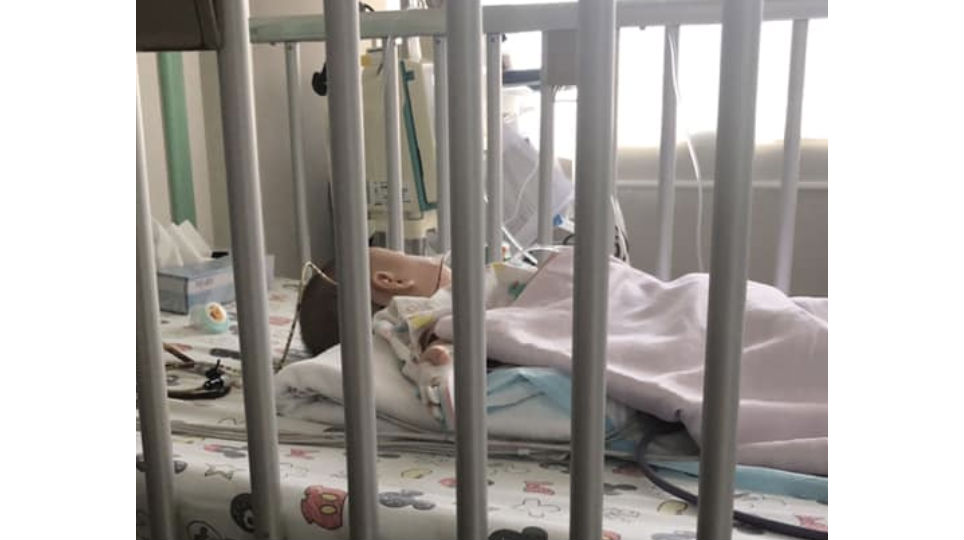 Sick baby in hospital